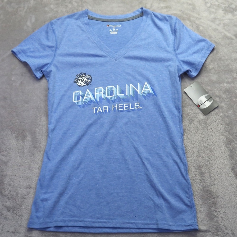Champion UNC North Carolina Tar Heels Blue V-Neck Graphic T-Shirt Women's M NWT